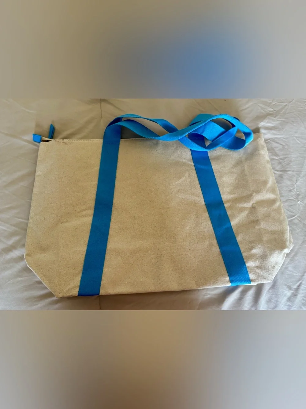 PINK Victoria’s Secret Love Pink Canvas Tote with Blue Straps